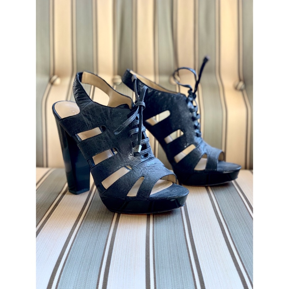 COACH || Metallic Snakeskin Lace Up Platform Heels